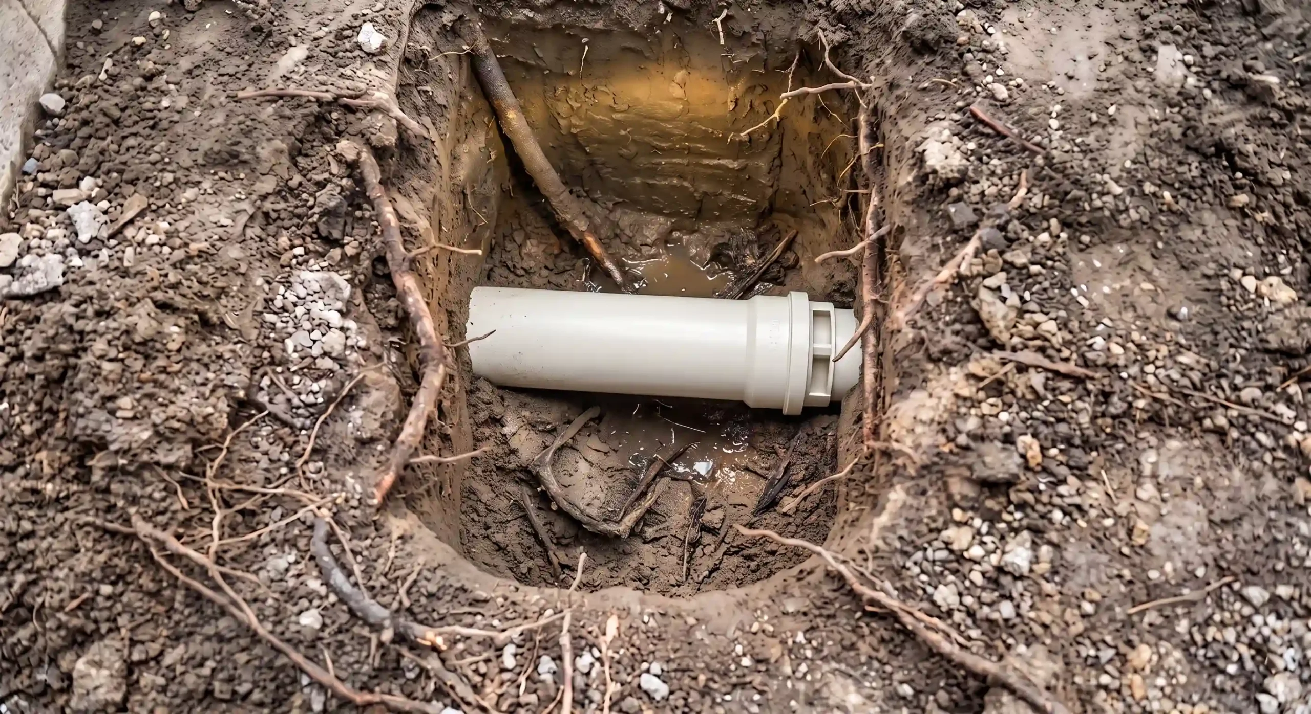 Cleared drain pipe after the tree roots were removed