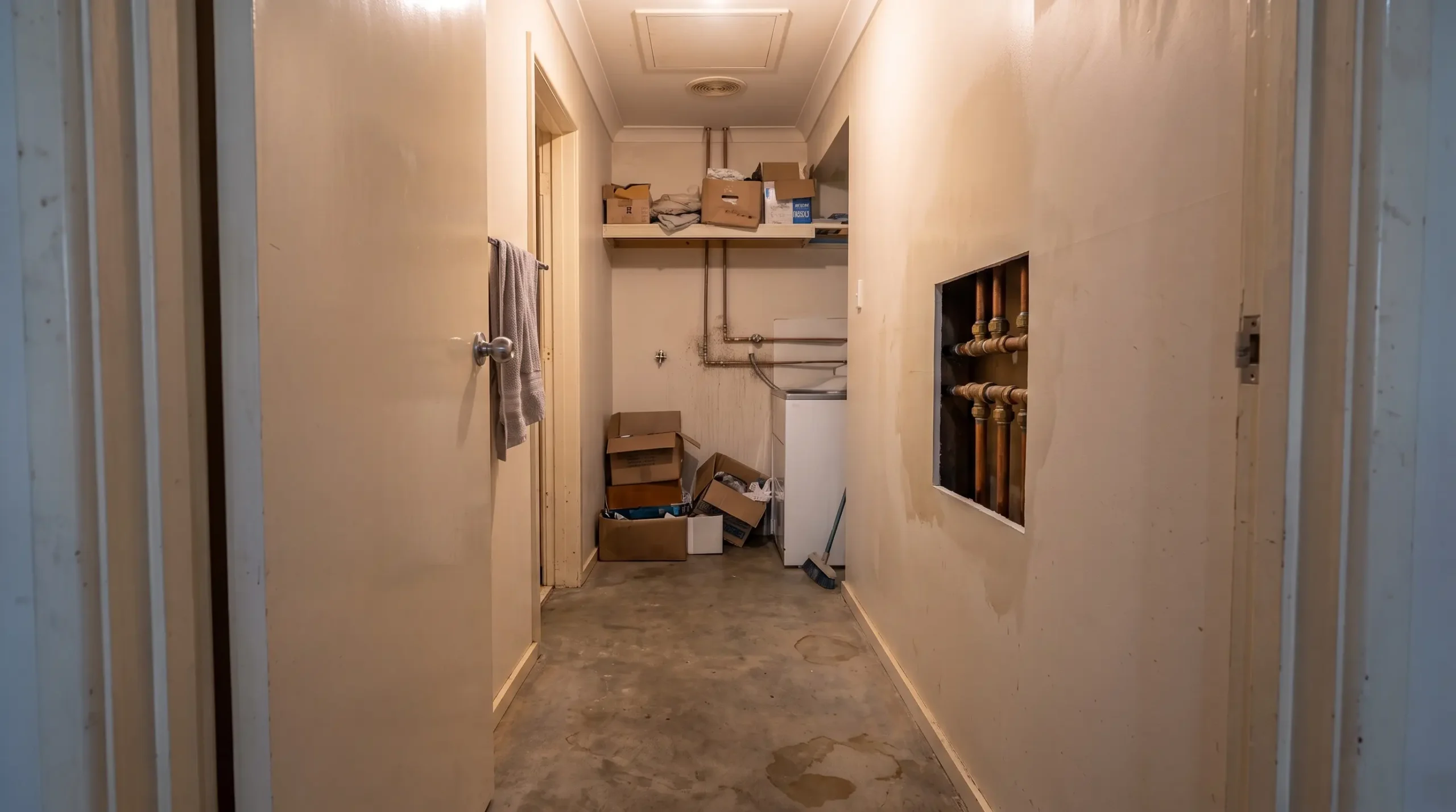 The same hallway dry and repaired after the emergency plumbing call-out