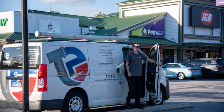 Ashley Townend arriving on site with the Townend Plumbing & Gas van