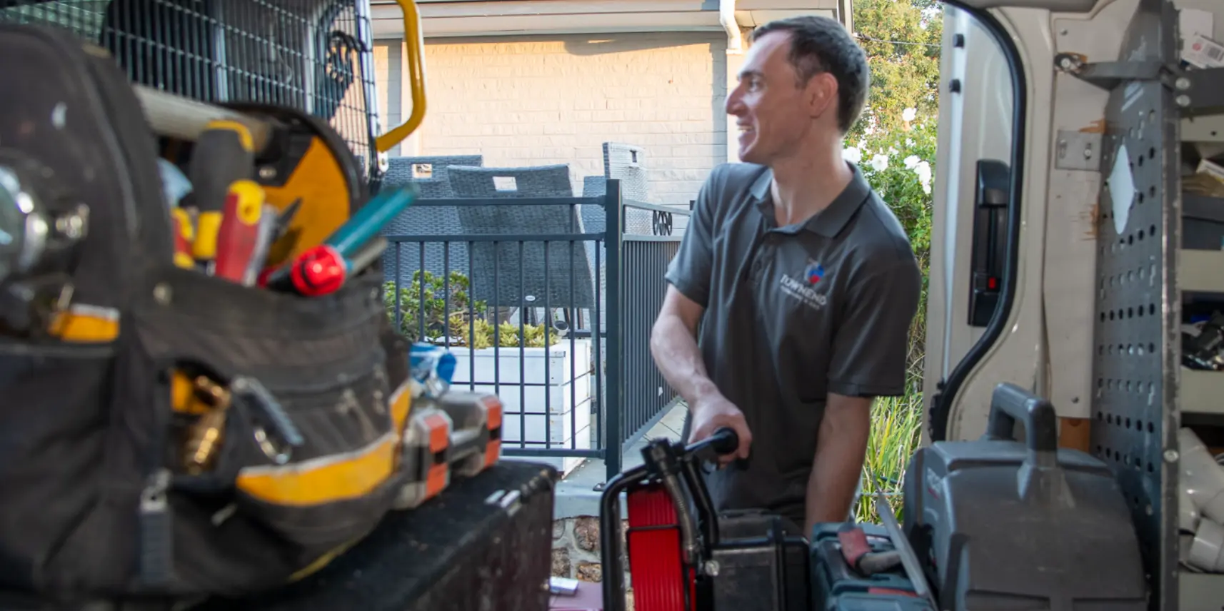 General Plumbing Services Ashley Townend's service van stocked with tools and parts for general plumbing jobs